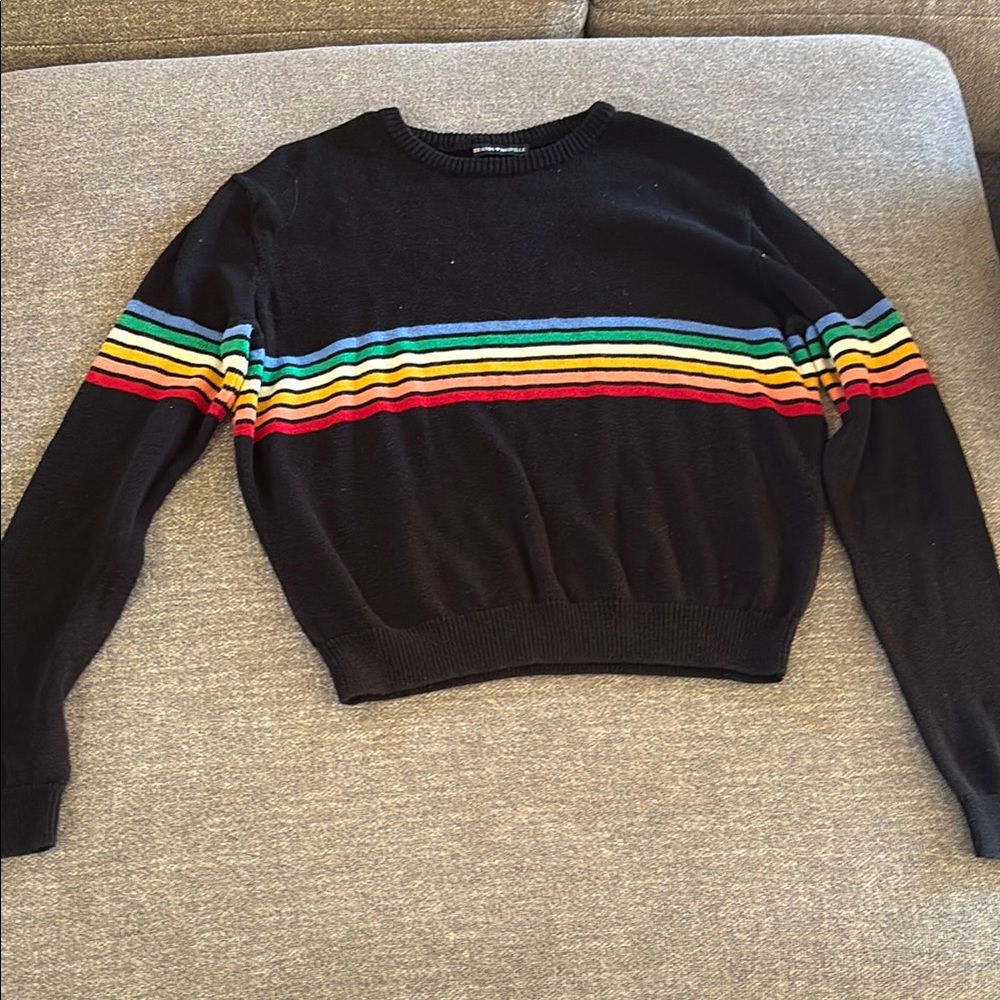 Women's Black Sweater with Rainbow Stripes